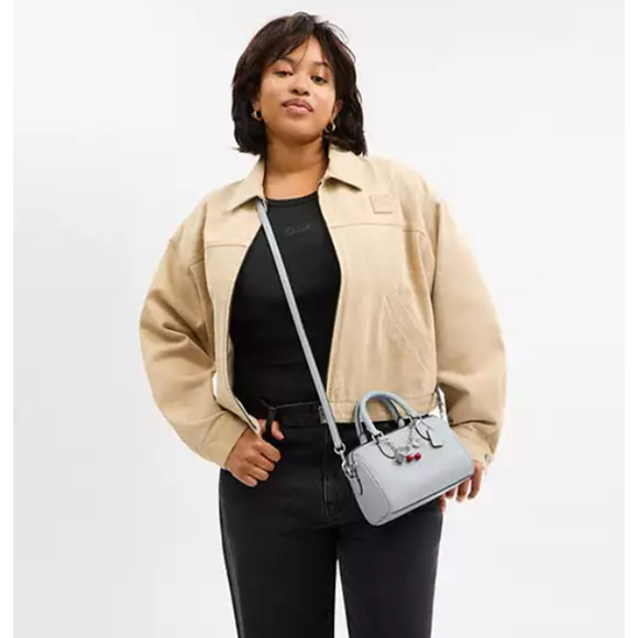 Coach Mini Rowan Crossbody Bag With Charms CBJ15 In Leather/Silver/Ice Blue NWT - Picture 6 of 10